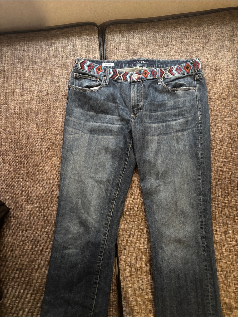 Driftwood Women’s Blue Denim Jeans with embroidered Waistband